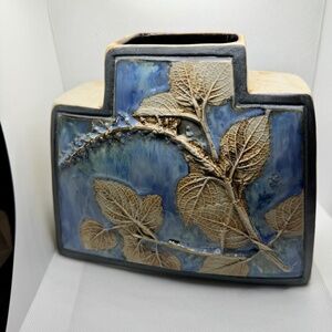 Tenmoku table base leaves design made in Malaysia blue and tan